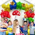 thumbnail image 4 of Kit de arco de guirnalda de globos con temática de Super Brothers Mario, 143 piezas, globos de látex rojos, amarillos y azules, suministros de decoración para fiesta de cumpleaños infantil, 4 of 5