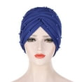 thumbnail image 5 of Herrnalise Women Solid Beading India Hat Muslim Ruffle Cancer Chemo Hat Beanie Wrap Cap, 5 of 5
