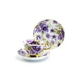 thumbnail image 3 of Stechcol Gracie Bone China Purple Pansy Gold Bone China Tea Cup and Saucer 7oz, 3 of 5