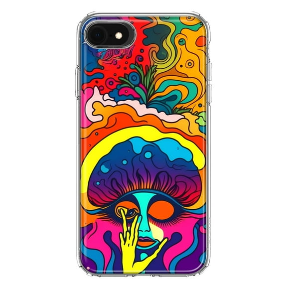 MUNDAZE Apple iPhone 6/7/8/SE 2020/SE 3 2022 Shockproof Clear Hybrid Protective Phone Case Neon Rainbow Psychedelic Trippy Hippie Big Brain