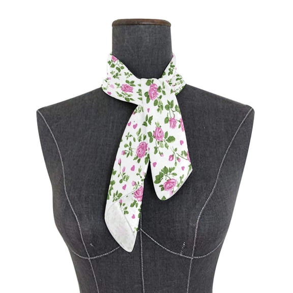 Square Scarf 24x24 Inch Delicate Pink Rose Print Silky Satin Sun Protection Neck Scarf for Women Multi-Purpose Head Wrap Bandana for Hair Bag Decoration