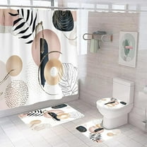 Bathroom Shower Curtain set, Waterproof Fabric Bathroom Curtain with 12 Hooks, Toilet Lid Cover and Bath Mat, Non-Slip Rug Foot Mat, Bright Leaves, Large