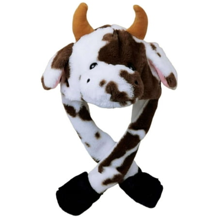 

HOTYA LED Light Up Plush Animal Hat with Jumping Ears Cartoon Cow Stuffed Earflap Cap
