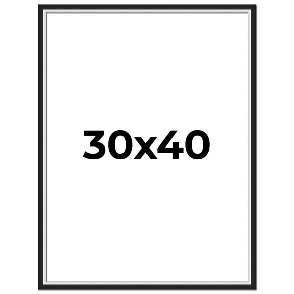 30x40 Frame Black & Silver Solid Wood Picture Frame Width 1.25 Inches | Interior Depth 0.75 Inches