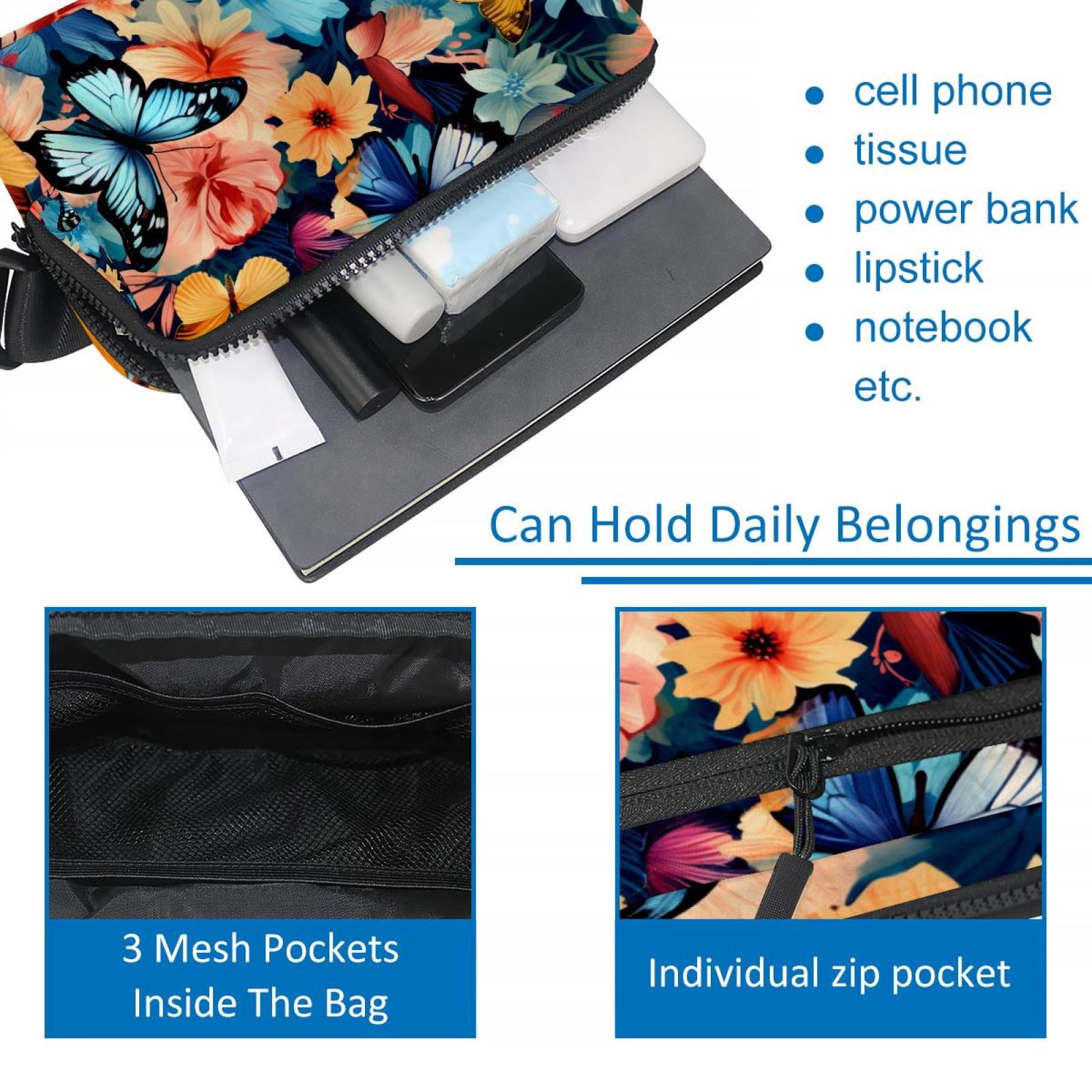 Butterfly Adjustable Lightweight Fanny Pack with Extension Strap - Unisex Belt Bag and Crossbody Bag