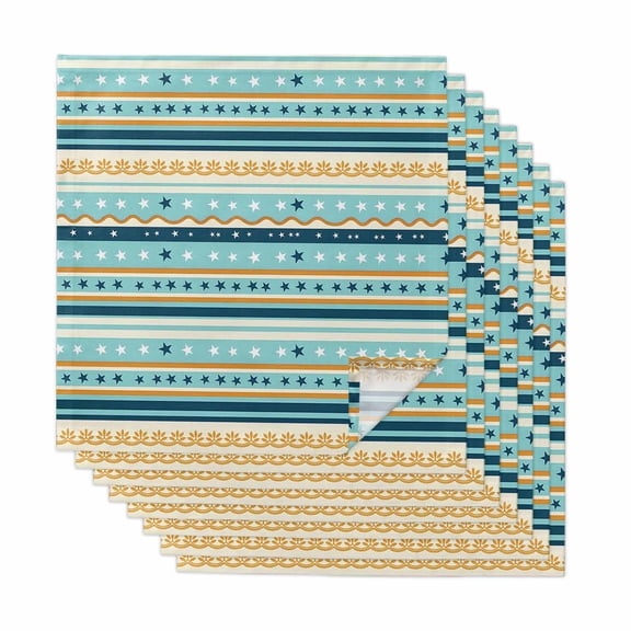 Cloth Napkins Set of 8 - 20x20 Inches, 250 Anniversary Washable Reusable Table Napkins, Independence Day Striped Green Boho Floral Soft & Absortbent Dining Napkin for Party Wedding Hotel Restaurant