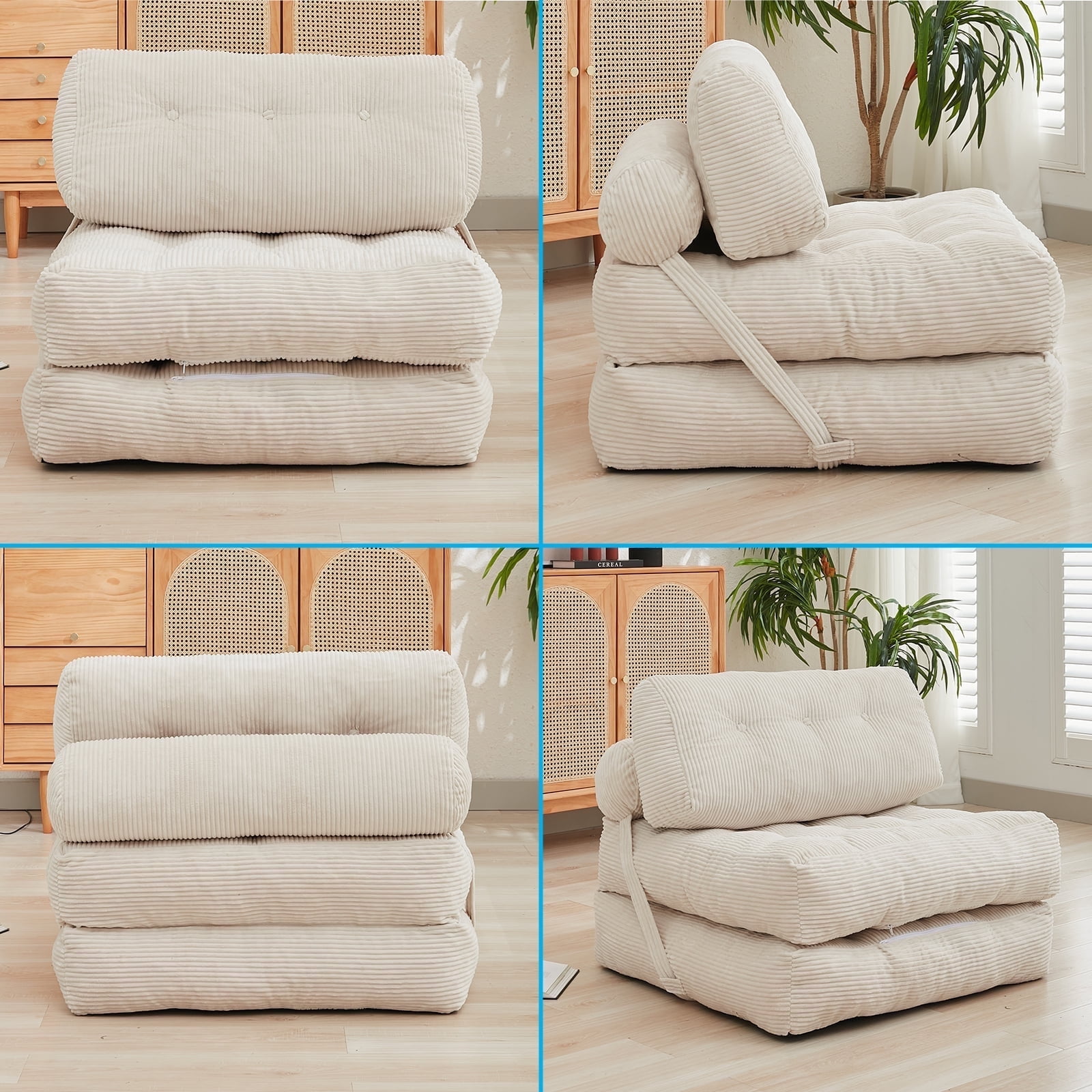 BALUS Folding Sofa Bed, Convertible Couch Sleeper,Fold Out Couch Bed,Floor Couch with Foam for Living Room/Bedroom, 32"W Beige