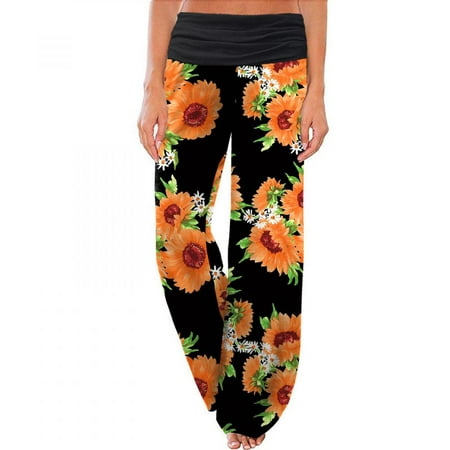 

Tdoqot Yoga Pants- Comfy Pajama Pants Wide Leg Lounge Palazzo Yoga Pants Casual Loose Printed Fold Rise Pants Orange S