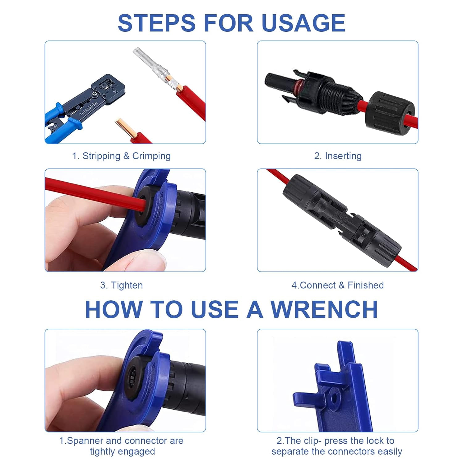 MC4 Connector;Waterproof IP67 Solar Connector;Tinned Copper PV Cable Connector;Self-Locking Plug and Play System