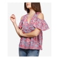 thumbnail image 2 of LUCKY BRAND Womens Red Cold Shoulder Printed V Neck Baby Doll Top S, 2 of 2