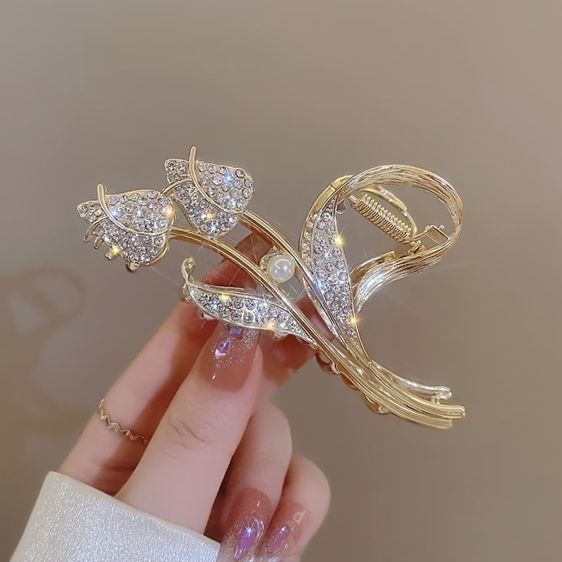 Tulip pattern high-end temperament large shark clip | Suitable for women with thick hair hair clip