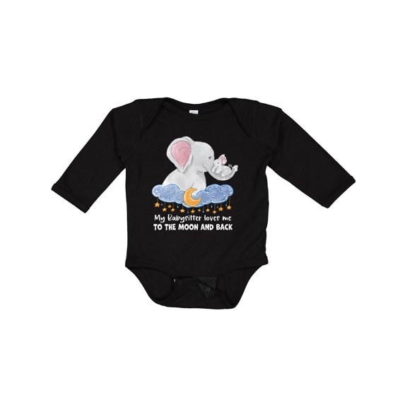 Inktastic My Babysitter Loves Me to the Moon and Back Elephant Family Boys or Girls Long Sleeve Baby Bodysuit