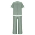 thumbnail image 4 of Summer 2 Piece Outfits for Women Plus Size Short Sleeve Crop Top Wide Leg Pants Linen Lounge Beach Travel Sets, 4 of 6