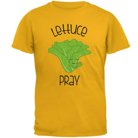 Vegetable Lettuce Let Us Pray Funny Mens T Shirt Gold 2XL