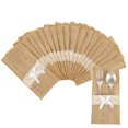 thumbnail image 1 of Pluokvzr - 60 fundas para cubiertos de arpillera, de encaje de arpillera natural, para cuchillos, tenedores, fundas de bolsillo, fundas vintage para vajilla, para bodas, fiestas, decoraciones de mesa, 1 of 8
