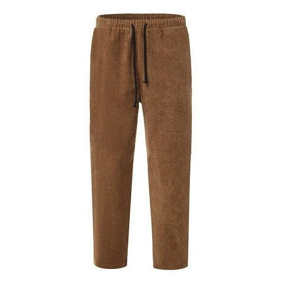 Sweatpants For Men New Corduroy Loose Solid Casual Elastic Waistband Straight Cropped Trousers