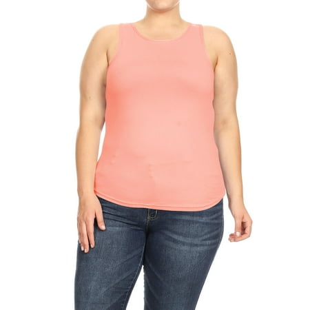 Women's Plus Size Basic Sleeveless Racer Back Casual Solid Cami Tank Top XL-3XL Peach XL