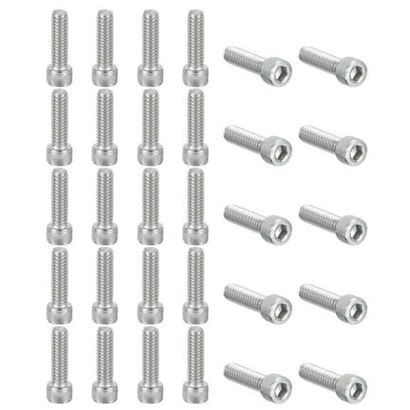 Uxcell 1/4-20 x 7/8" Hex Socket Cap Head Screw Bolt, 30Pcs 304 Stainless Steel 18-8, Machine Full Thread