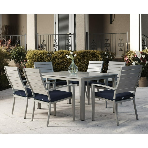Cosco Outdoor Living Blue Veil 7-Piece Aluminum Dining Set, Blue