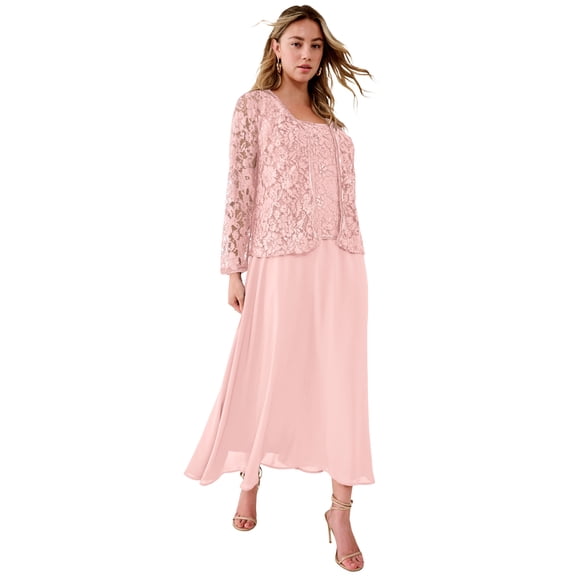 Roaman's Women's Plus Size Plus-Size 2 Piece Long Sleeve Embellished Lace Jacket And Full Gown