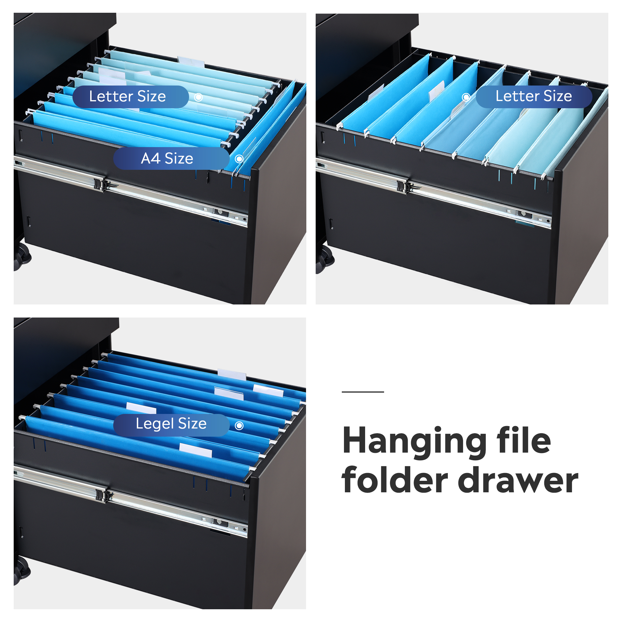 GALAXHERO Filing Cabinet 3 Drawer with Lock, Rolling File Cabinet for Home Office, Fully Assembled Under Desk Storage, Black