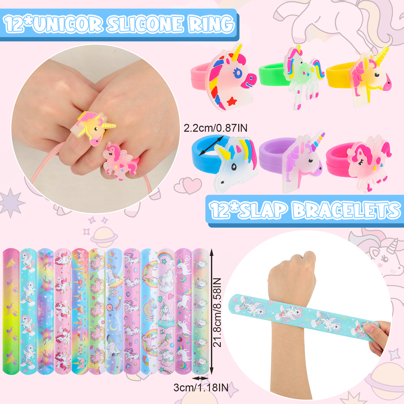 Bocaoying 71 Pcs Colorful Horse Party Favor for Kids, Cute Horse Birthday Party Supplies, Include Horse Headbands, Horse Slap Bracelets, Temporary Tattoos, Keyrings, Rings, Hair Clips for Kid Girl