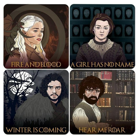 Torched Game of Thrones Themed Coasters (Set of 4) Drink Beer Coaster 4″x4″ Multicolor