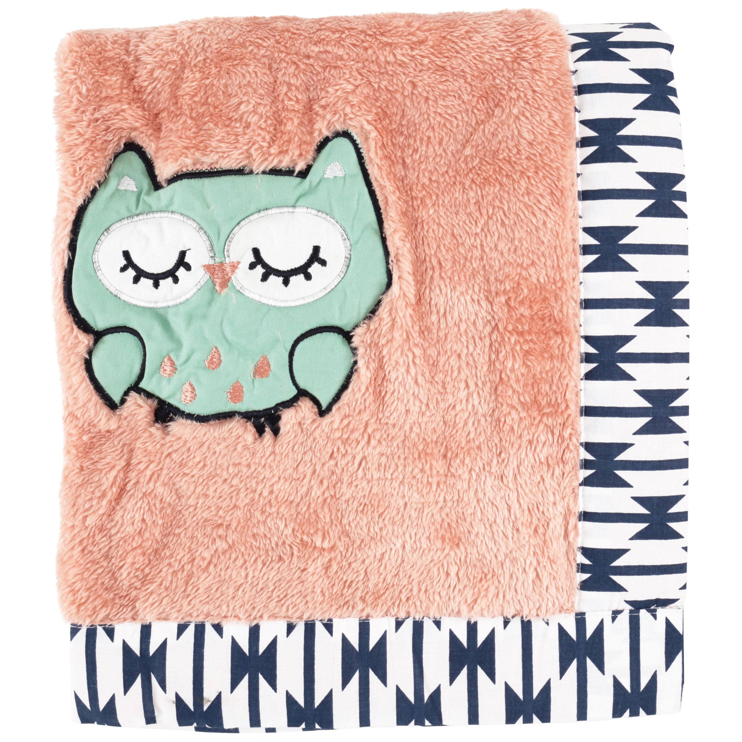 Tribal/Aztec Plush Embroidered 30 x 40 inches Baby Blanket AZCNABLK2 Bacati Coral/Navy Owl 