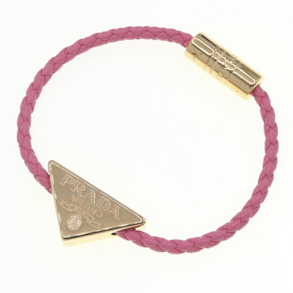 Pre-Owned Prada Bracelet 1IB350 Pink Leather and Metal Triangle Women's PRADA