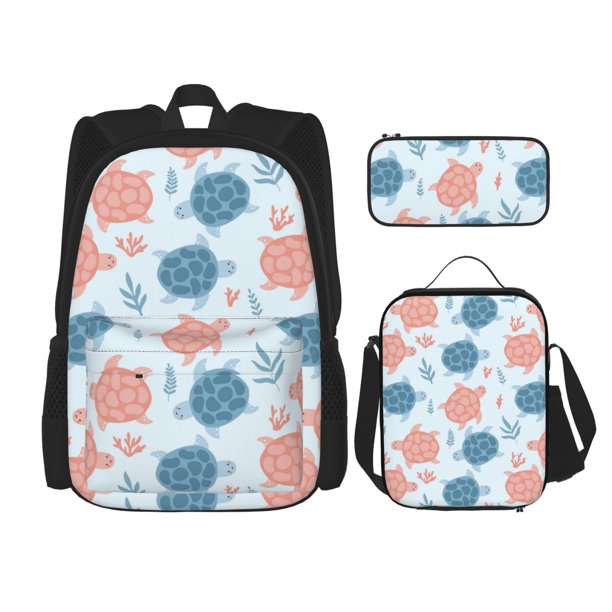 Fotbe Sea Turtle Set Escolar 3 en 1 para Niños - Mochila Duradera con Lonchera Aislante y Estuche para Lápices - Mochila Escolar para Niños y Niñas