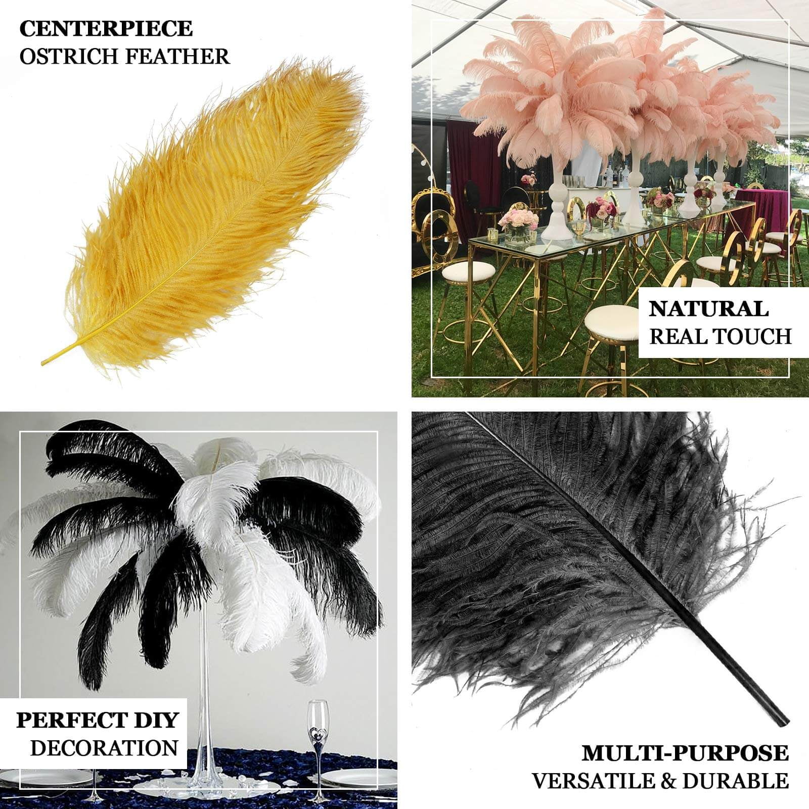 Efavormart 12 RARE 24"-26" Ostrich Plume Feathers For Wedding Birthday Party Dance Banquet Event Decoration - White