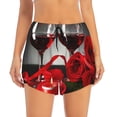 thumbnail image 2 of Balery Red Wine Rose Pantalones cortos deportivos para mujer con forro y dos bolsillos, elásticos, para entrenamiento, gimnasio, yoga-Large, 2 of 7