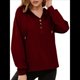 thumbnail image 3 of Sudadera con Capucha para Mujer, Cuello Abotonado, Cordón Ajustable, Sudadera Informal de Larga, Camisetas. Vino Tinto L, 3 of 10