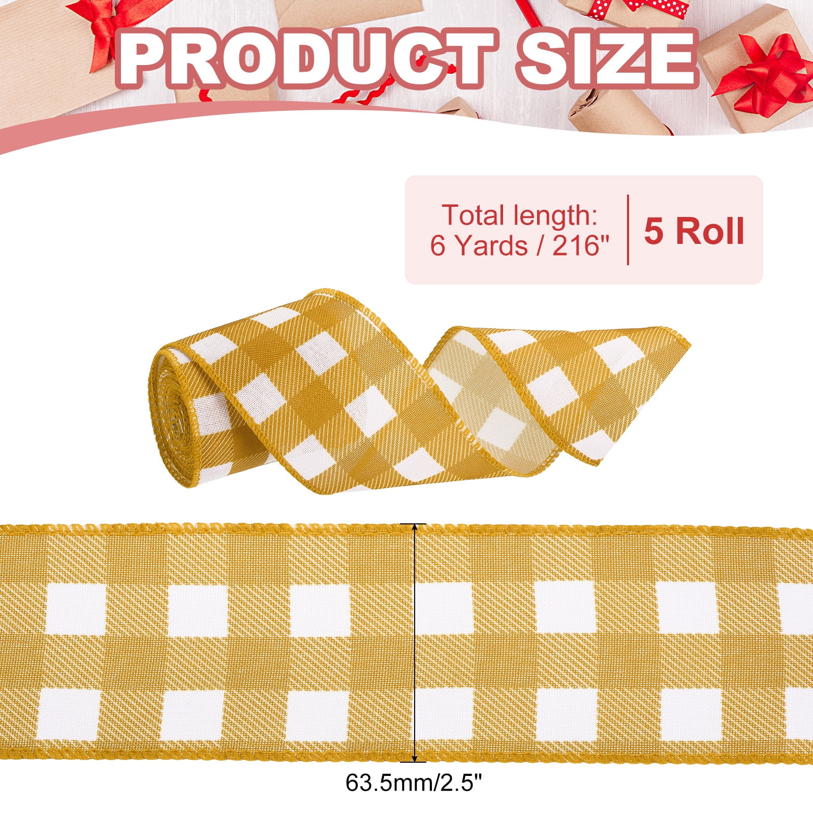 Uxcell 30 Yards x 2.5" Buffalo Plaid Ribbon, Brown White Gingham Ribbon Gift Wrapping for Thanksgiving