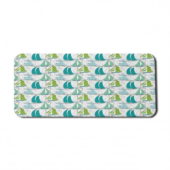 Nautical Computer Mouse Pad, Sailing Boats on the Ocean Surfing Coastal Theme Marine Life Colorful Maritime, Rectangle Non-Slip Rubber Mousepad X-Large, 35" x 15", Multicolor, by Ambesonne