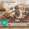 thumbnail image 4 of ODIKA 5'x7' Washable Area Rug Vintage Grey Boho Layout Traditional Vine Scrolls Throw Maroon for Guest Room, Lounge, Apartment, Non-Slip Low Profile, Stain Resistant, 4 of 7