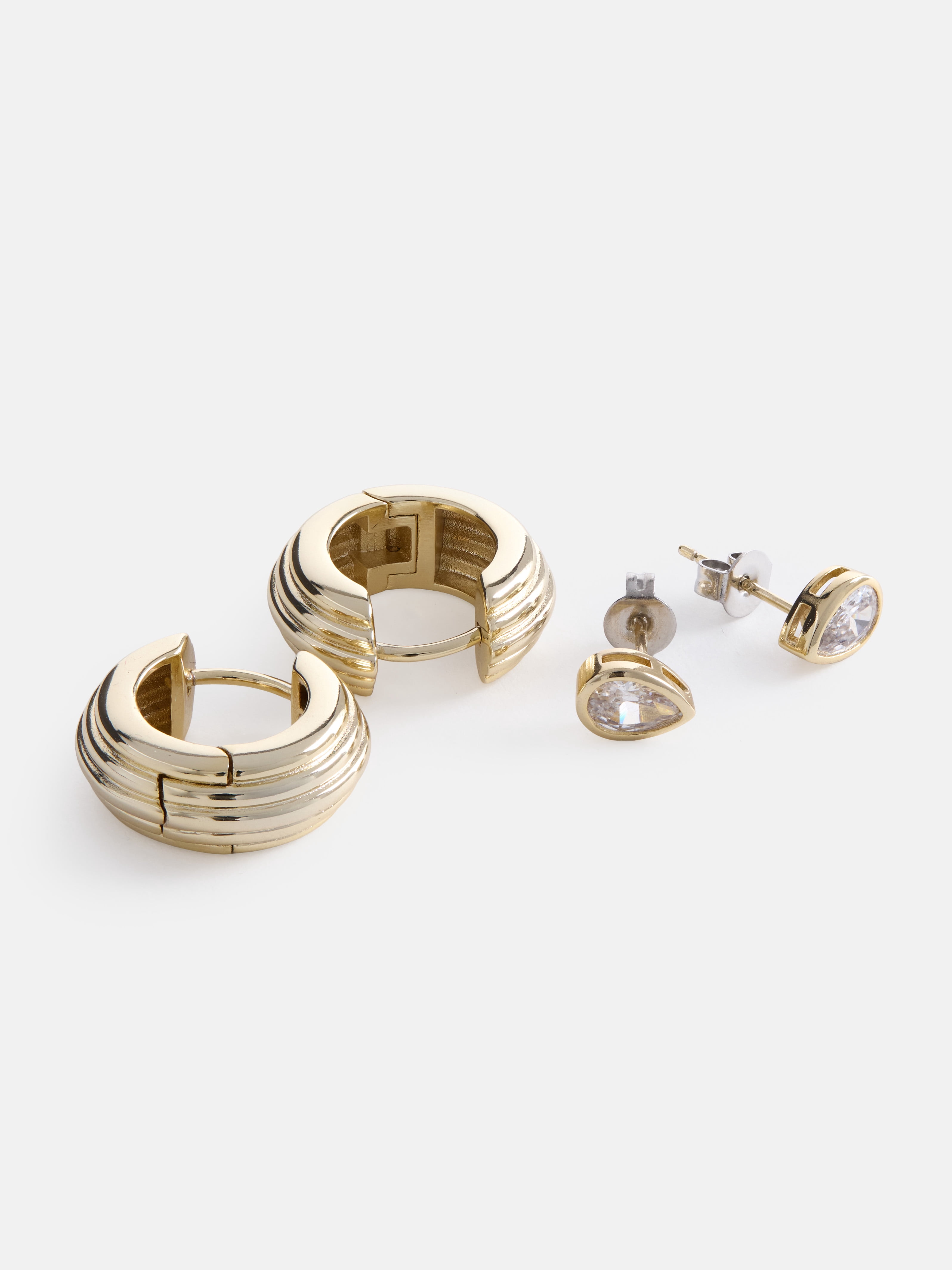 Free Assembly Women's Demi Fine 14K Gold Plated Cubic Zirconia Teardrop and Hoop Earring Set, 2-Pairs