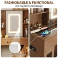 thumbnail image 5 of Vanity Desk with Mirror and Lights, Glass Top Vanity Desk with Sliding LED Mirror & 3-Color Lights, Makeup Dressing Table with Storage Drawers, Rainbow Glass Cabinets, USB/AC Outlets - Natural, 5 of 6