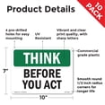 thumbnail image 2 of Before You Act OSHA Think Rigid Plastic Sign 10 Inch x 7 Inch - 10 Pack, 2 of 8