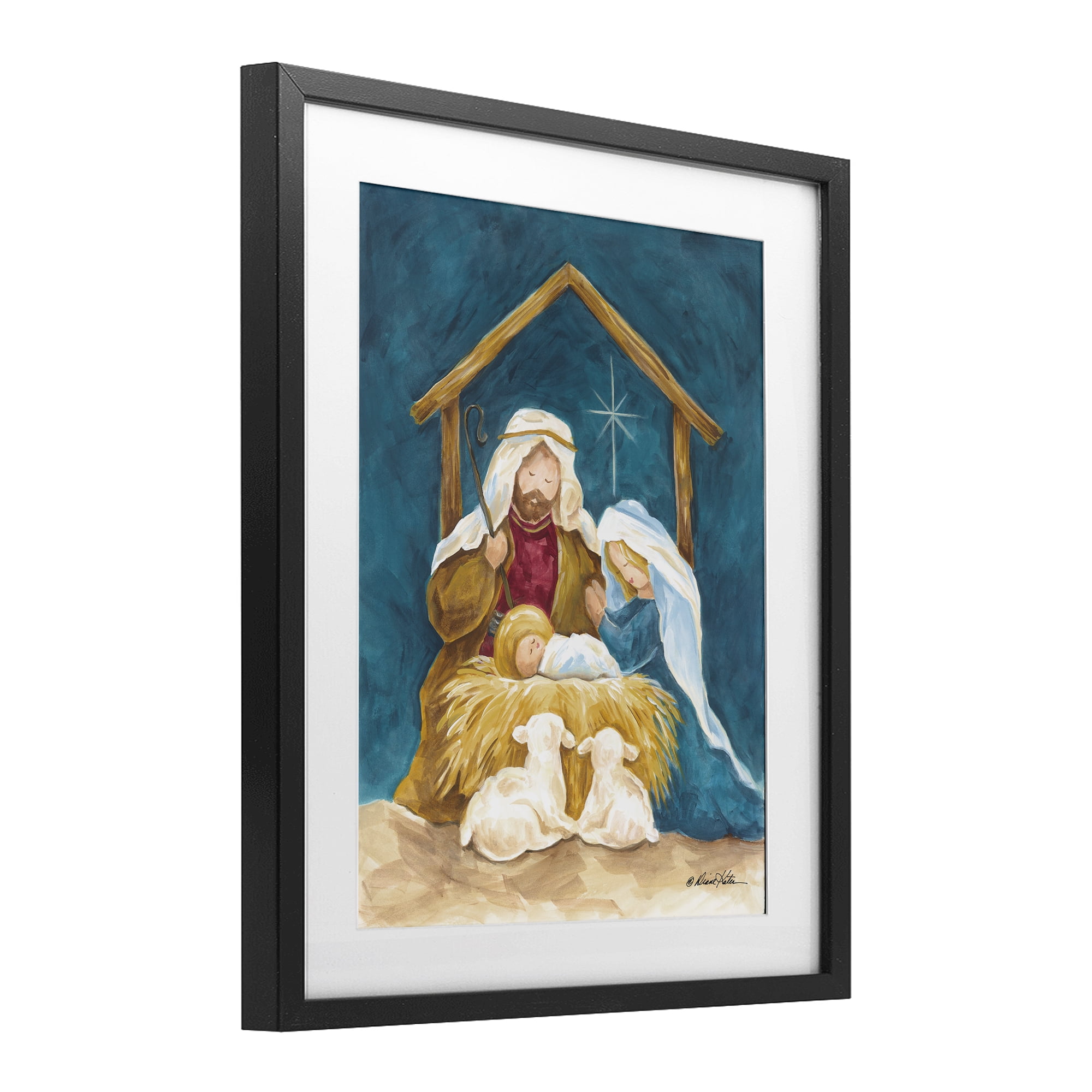 Comforting Nativity Painting Black Framed Print Under Glass, design by Diane Kater