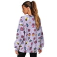 thumbnail image 4 of SCRAWLGOD Christmas Day Crewneck Fall Sweatshirts for Women Trendy Women's Long Sleeve Pullover Tops with Pockets Fashion for Daily Wear, Spots, Office, Holly Poinsettia Sock Bee Print Violet, S, 4 of 7