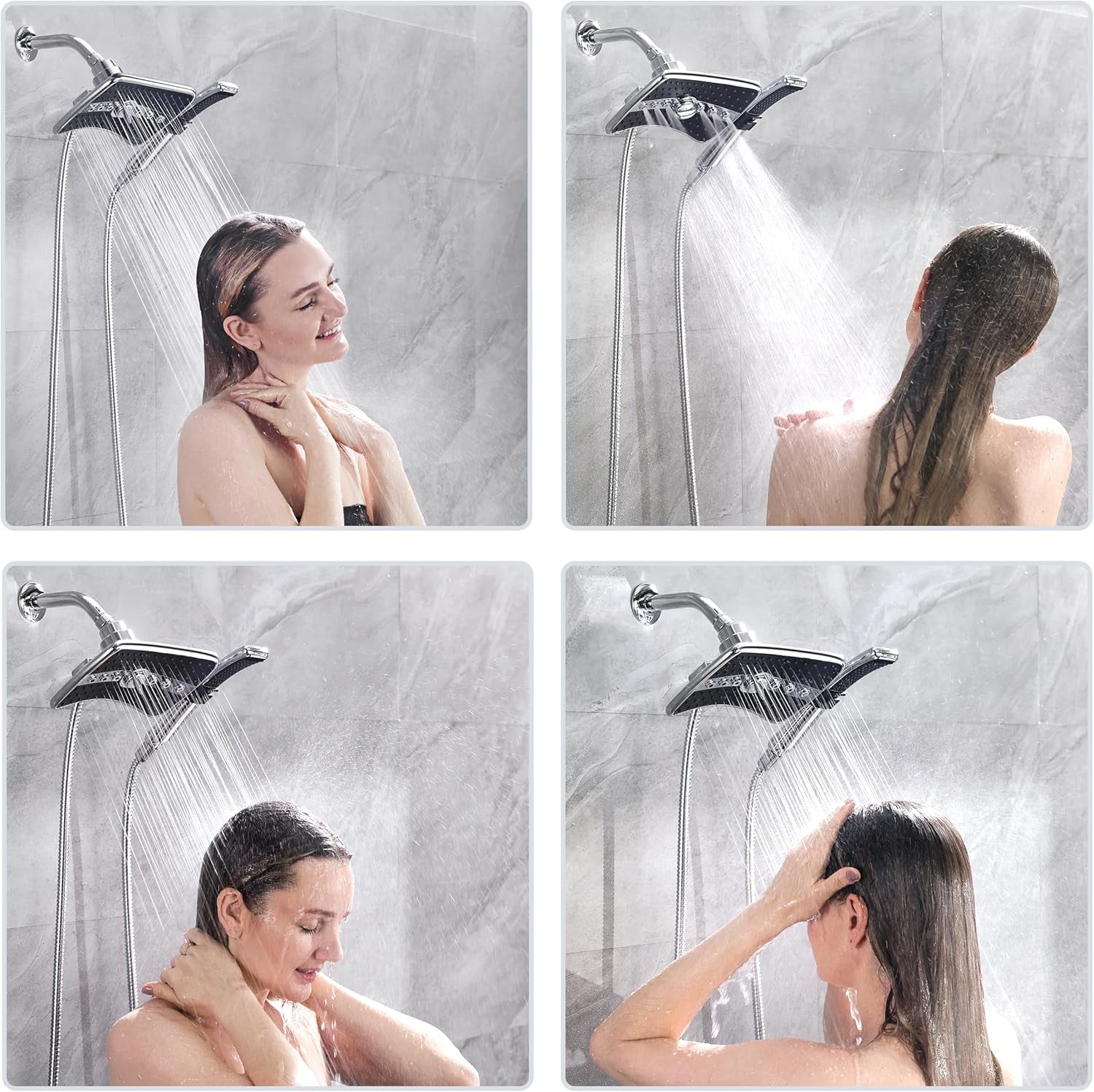 COOKEY Dual Shower Head with Handheld Combo,Detachable High Pressure Rain Shower Head with 60" Stainless Steel Hose,Chrome