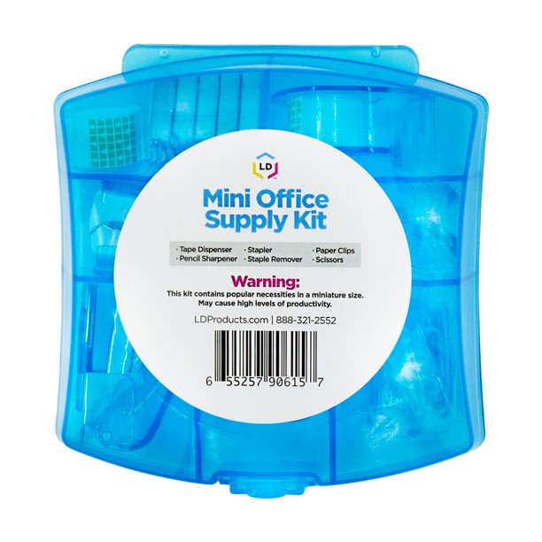 LD Blue Mini Office Supply Kit Portable Case with Scissors, Paper Clips