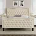 thumbnail image 2 of Miniyam Velvet Full Size Bed with Button-Tufted Wingback Headboard for Adult, Beige, 2 of 7