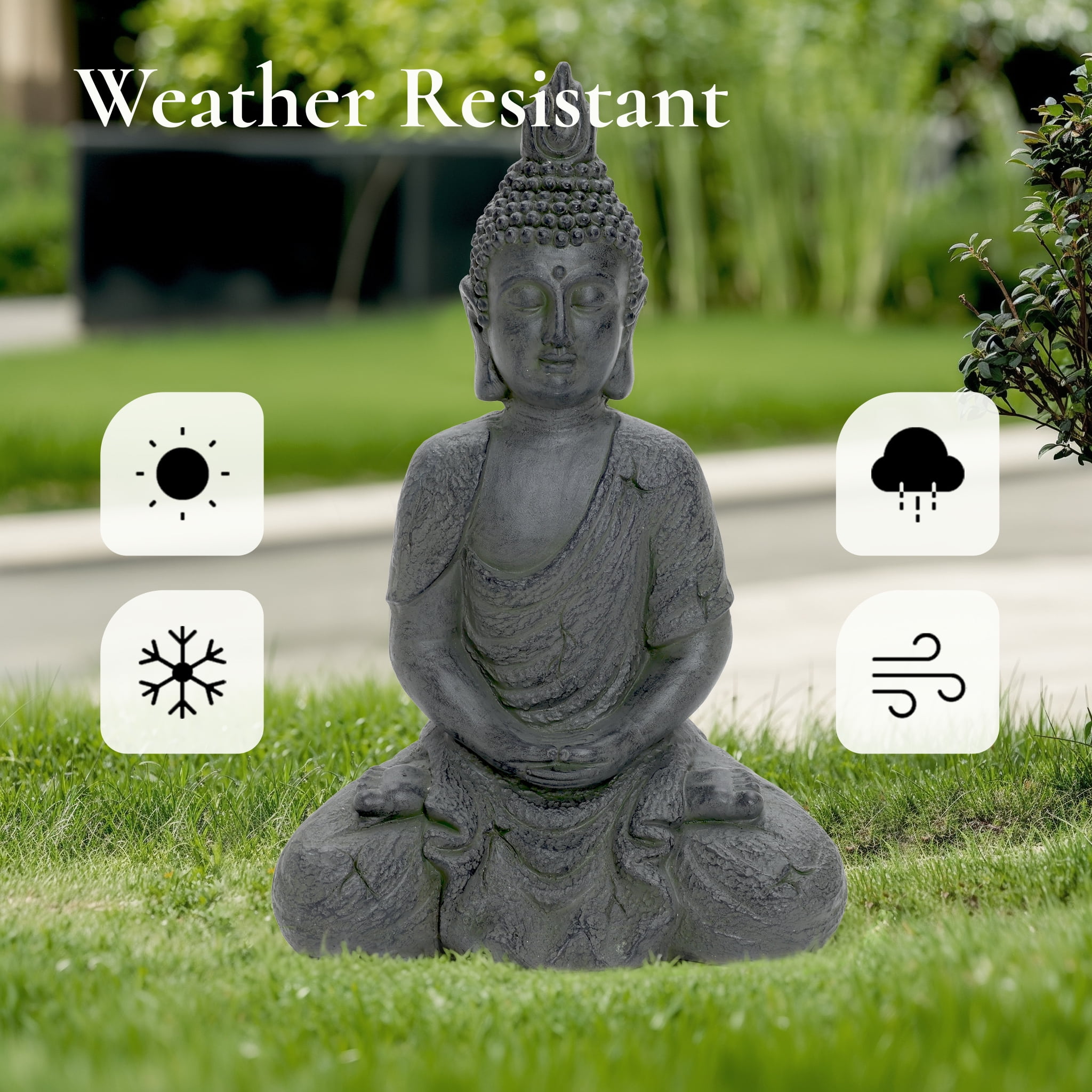 LuxenHome Meditating Buddha Statue, 21" Large Fiber Stone Zen Buddha Sculptures, Indoor Outdoor Buddha Statue,Zen Decor for Garden, Patio, Backyard Deck