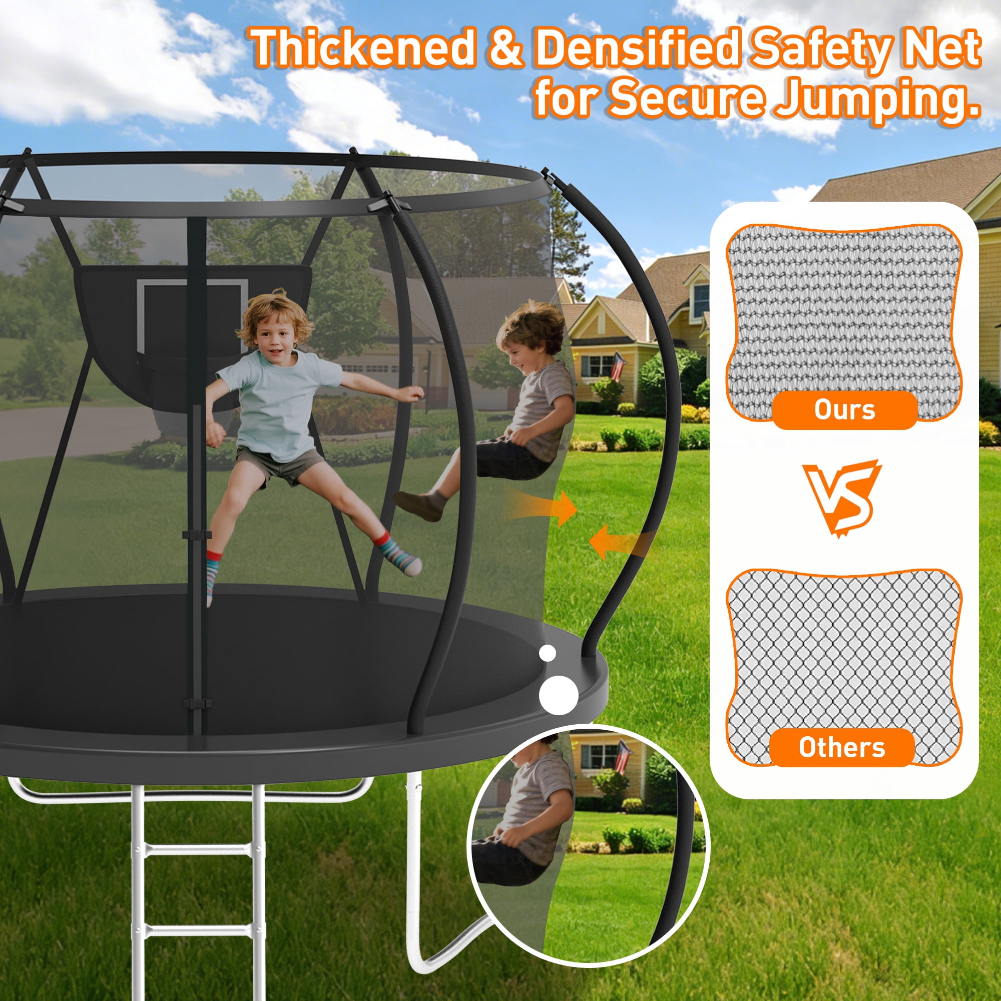 WOWLAND Trampoline 8FT for Kids and Adults, 800LBS Capacity Heavy Duty Trampoline Outdoor with Enclosure Net and Basketball Hoop, Recreational Backyard Trampoline, Easy Assembly, Birthday Gift