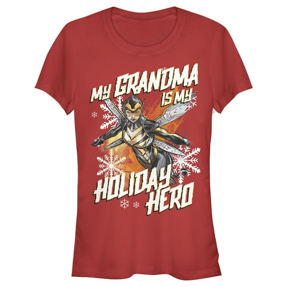 Junior's Marvel Wasp Grandma Holiday Hero Graphic Tee Red Large