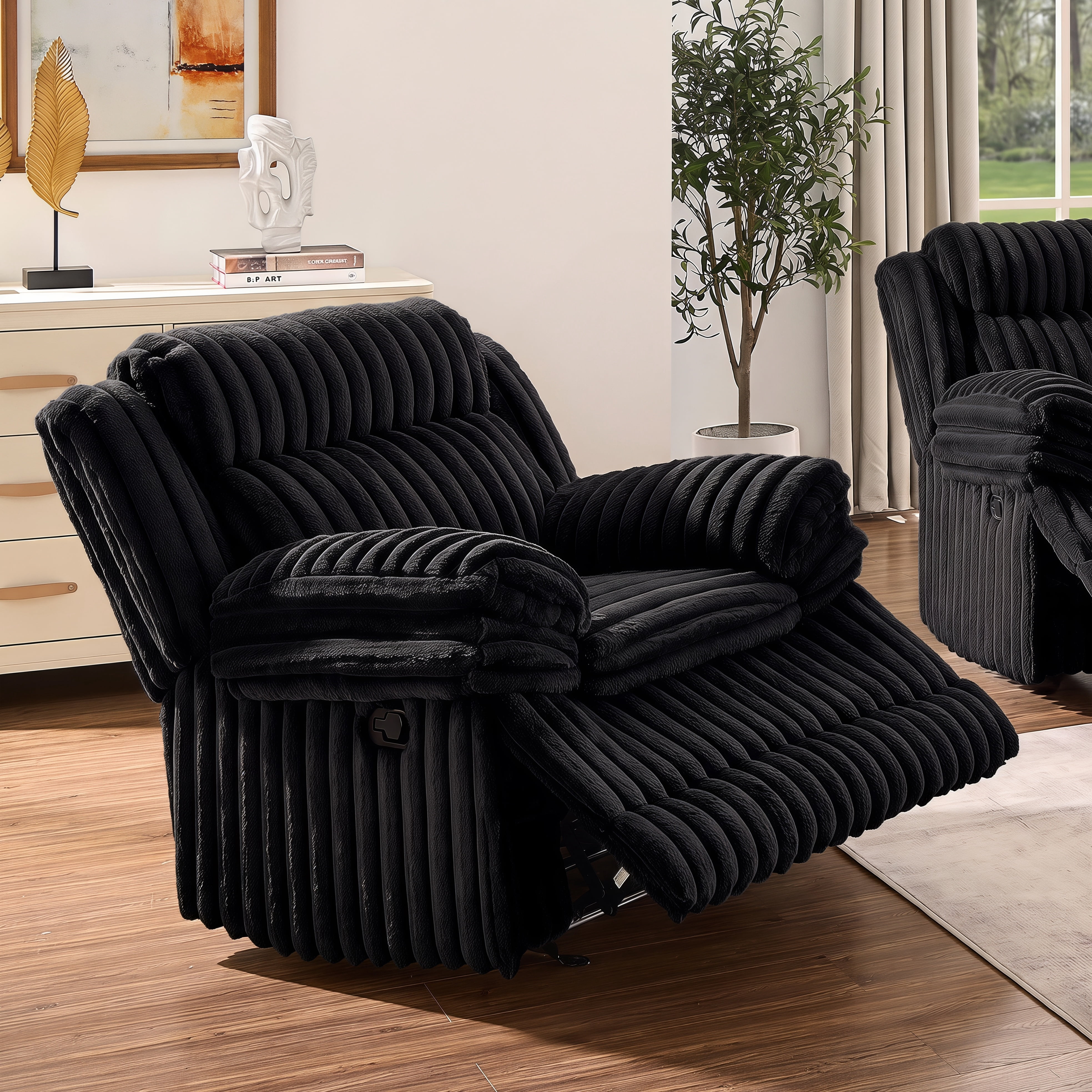 Roundhill Furniture Ardello Manual Rocker Recliner with Wide-Wale Corduroy Upholstery, Black