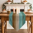 thumbnail image 3 of Table Runners 72 Inches Long, Teal Brown Wooden Cotton Linen Kitchen Dining Coffee Table Runner for Party Home Decor, Farmhouse Vertical Striped Art Tabletop Dresser Scarves Runner Decor 14x72 Inch, 3 of 9