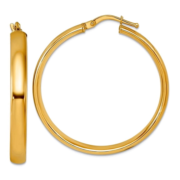 14k Solid Yellow Gold Medium Polished Hoop Earrings 35x33.5mm Wide 4mm Thick Hoop Earring for Women